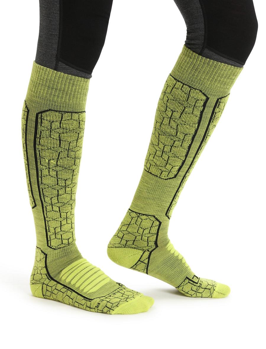 Men's Icebreaker Merino Ski+ Medium Over the Calf Alpine Geo Socks Shine / Black | CA 1943HAPK